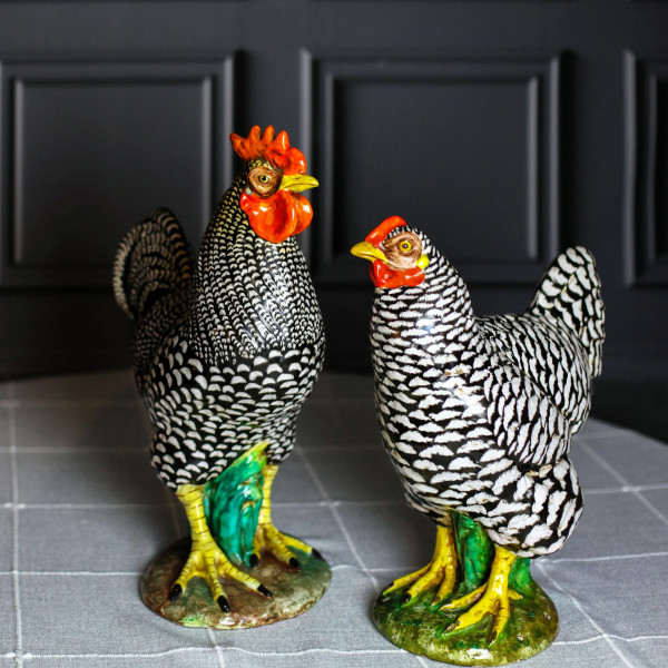 Hen & Rooster Pair by Majolica