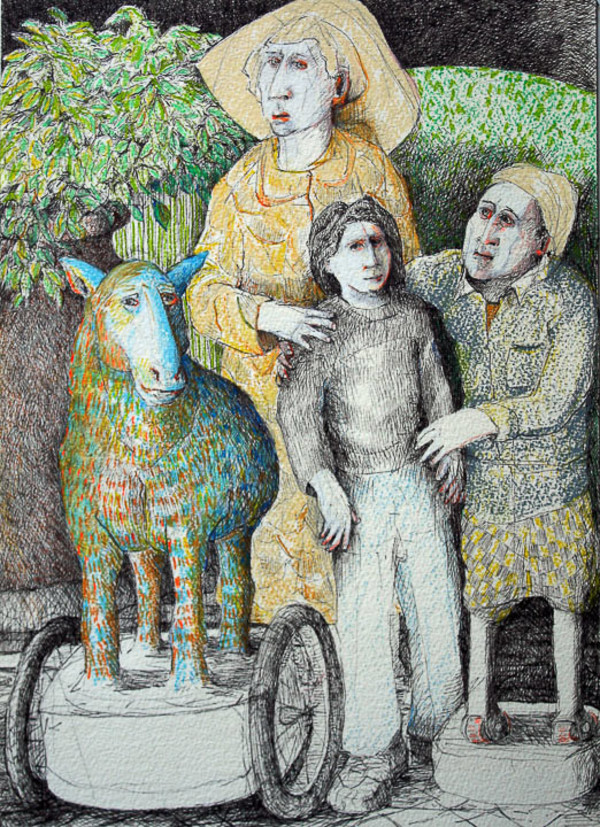 Lamb Cart and Man on Wheels by Eve Whitaker