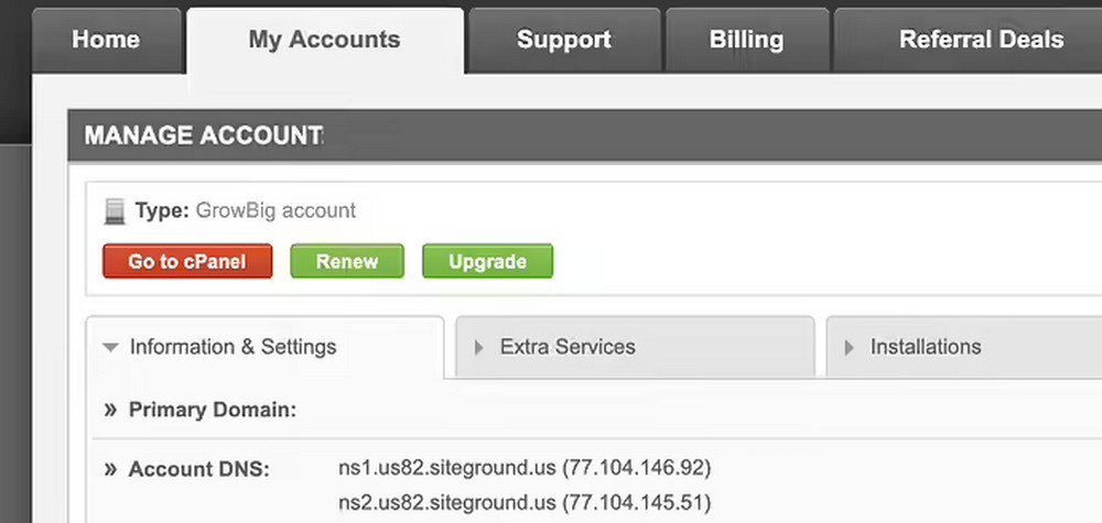 manage account by updating the domain