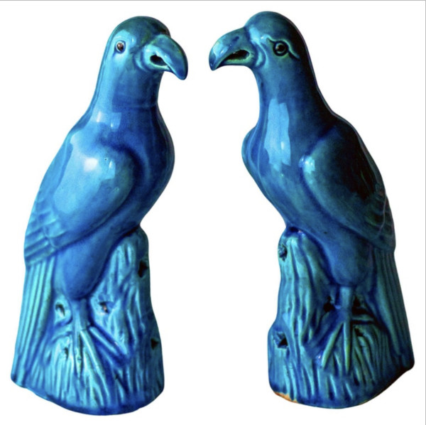 19th Century Chinese Qing Dynasty Turquoise Glazed Parrots