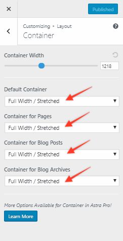 set container to full width / stretched in Astra theme