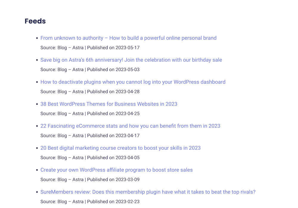 Draft page with RSS Feed items