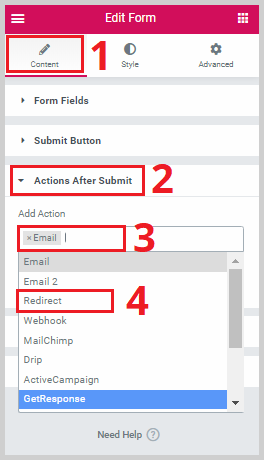 set te action after submit to redirect